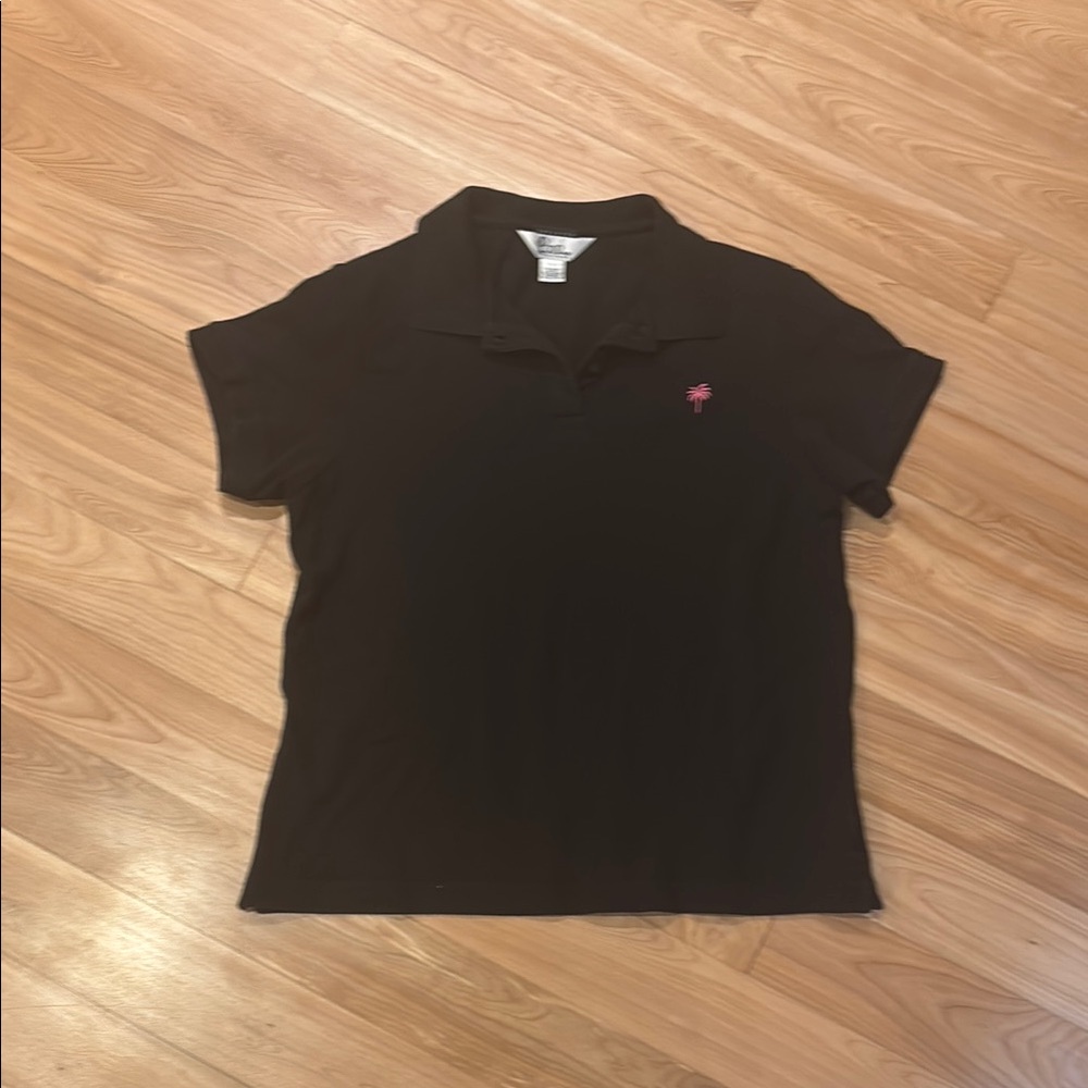 Black Polo Shirt with Pink Logo